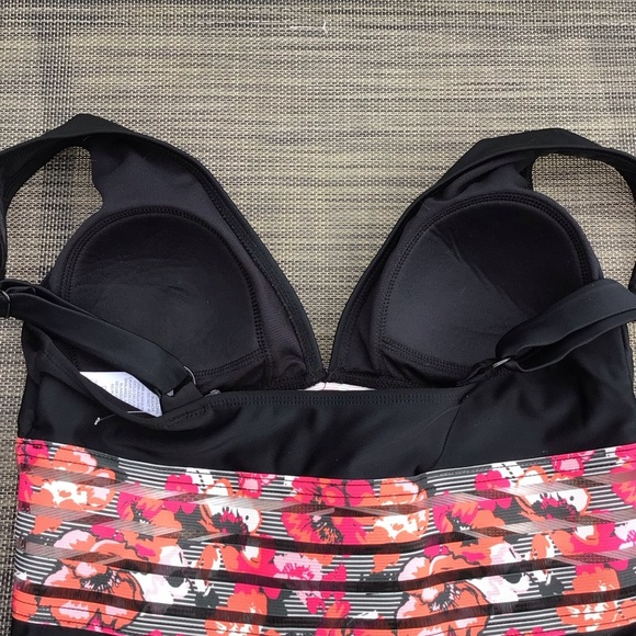 NWOT Time and Tru Womens Black Floral Mesh Band One Piece Swimsuit Medium 8-10 - Picture 4 of 7